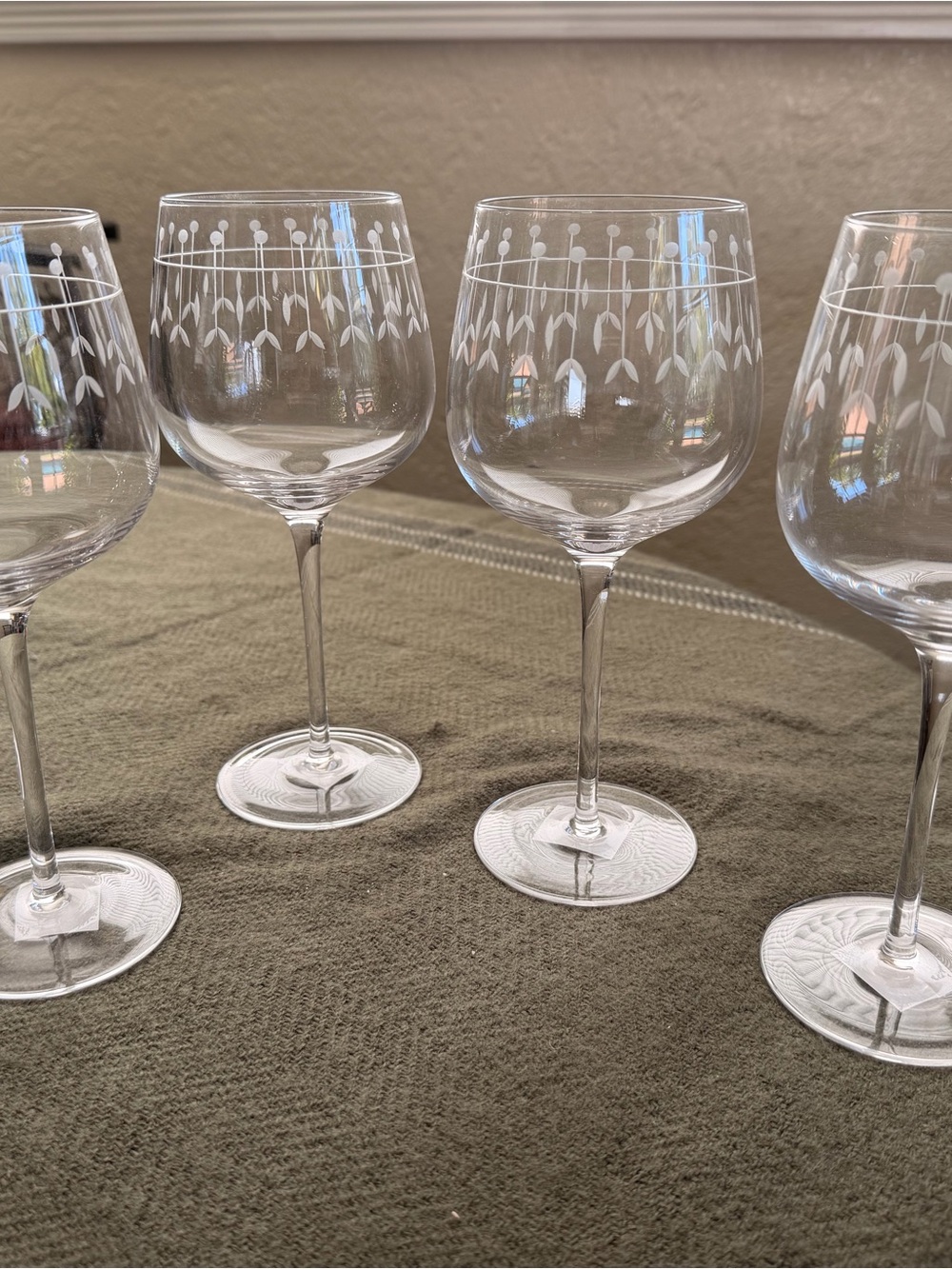 Art Nouveau Etched Wine Glasses - Set of 4